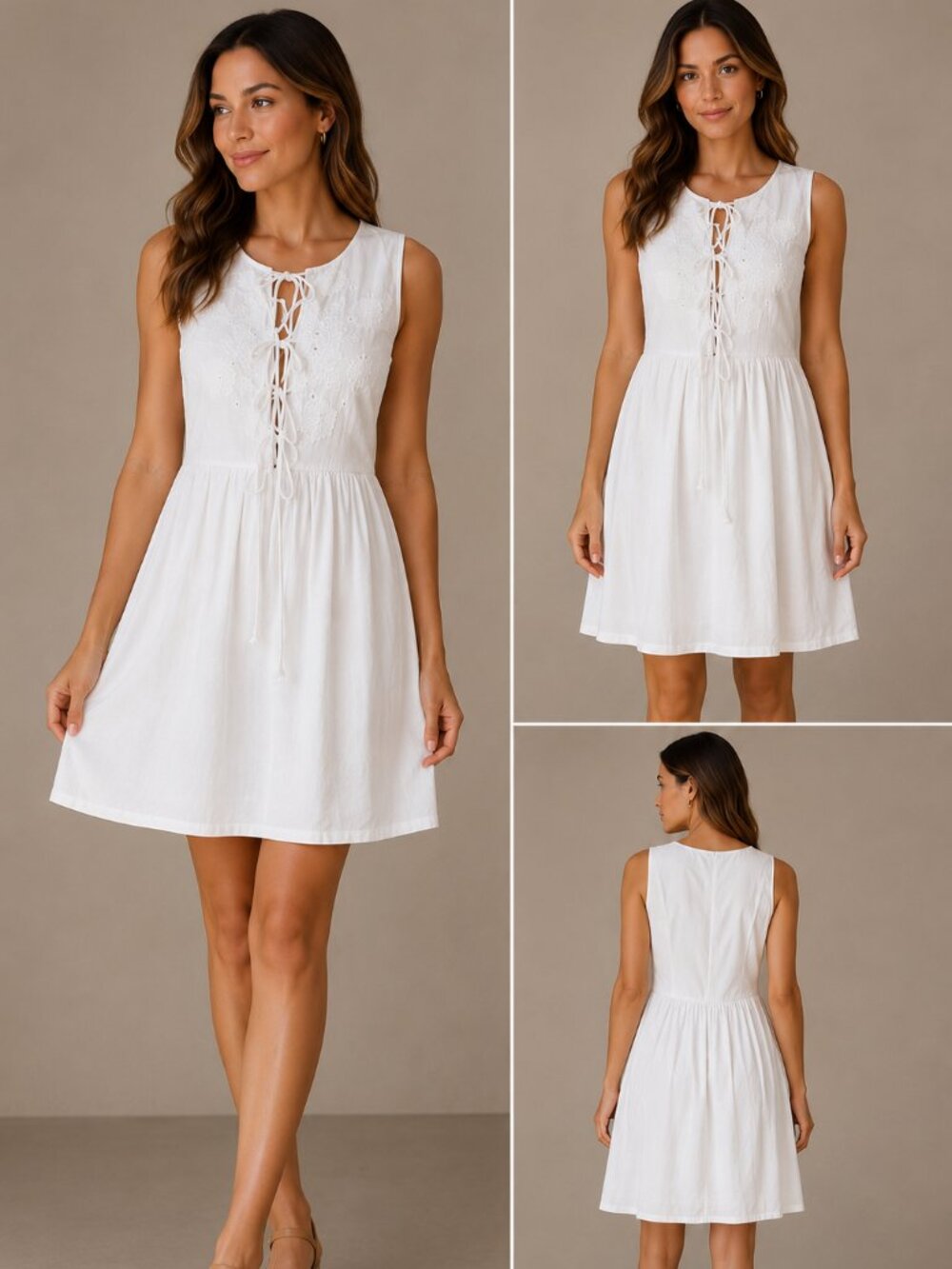 Japna Women's White Embroidered Lace-Up Sleeveless Mini Dress - Size Small NWT